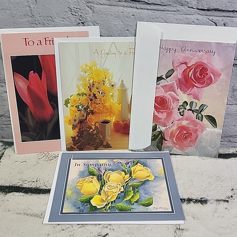 Vintage Floral Greeting Cards Mixed Occasion Lot Friendship Sympathy Anniversary